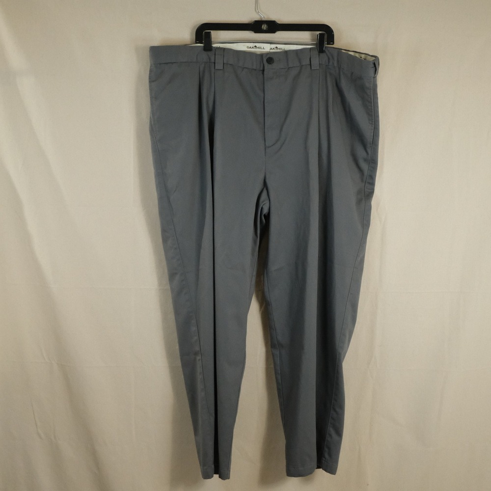 Oak Hill 50x30 Pleated Chino Khaki Pants Gray 100% Cotton Casual Mens
